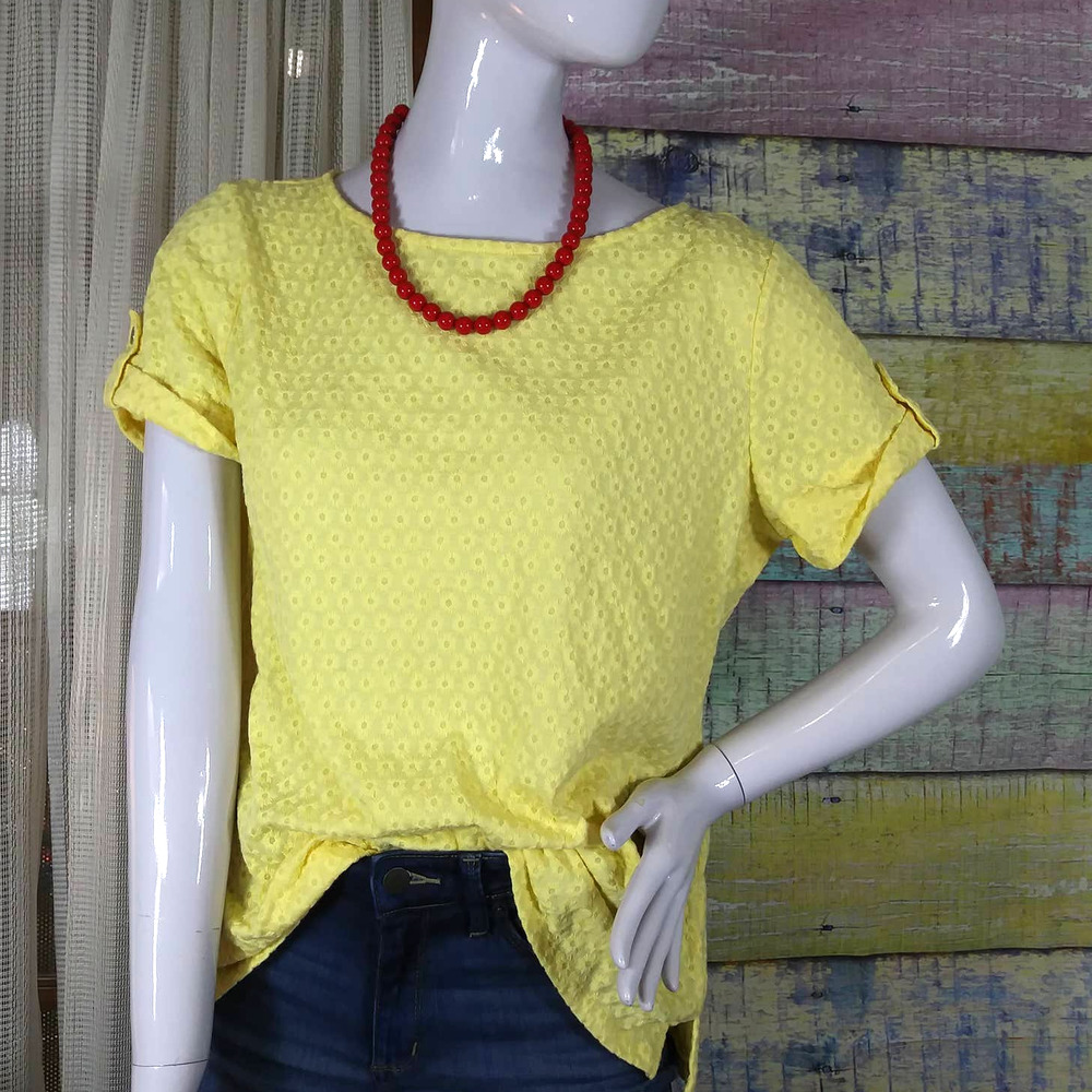 Charter Club eyelet material yellow short sleeve shirt size large